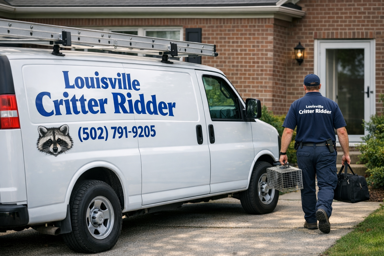Wildlife control technician arriving at a Louisville home